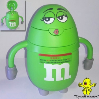 Бутилочка поїльник M&Ms з трубочкою, протиударна, скло 180мл. арт.84902