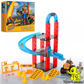 Гараж трек 3-х поверховий, машинка метал, інерційна, дорожні знаки